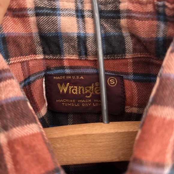 Vintage WRANGLER pearl snap flannel orange brown size SMALL made in usa western - Picture 4 of 7
